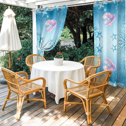 Ocean Shell Outdoor Curtains for Patio Corals Starfish Summer Marine Waterproof Outside Curtains with Grommet Top Weatherproof Curtain for Cabana Pergola Gazebo, 2 Pack, 54" W x 108" L