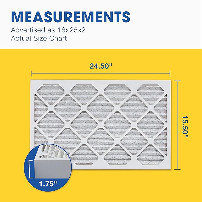 Aerostar 16x25x2 MERV 13-6 Count - Pleated Furnace & Air Conditioner Filters - Removes Bacteria, Dust, Cold & Flu Germs, Lint, Mold, Pet Dander, Allergy-Causing Pollen, Smog, Smoke & Viruses