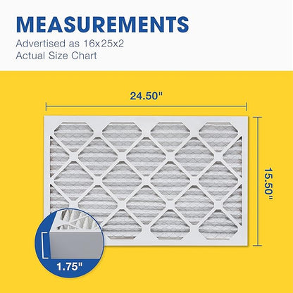 Aerostar 16x25x2 MERV 13 Pleated Air Filter, AC Furnace Air Filter, 12 Pack (Actual Size: 15 1/2" x 24 1/2" x 1 3/4")