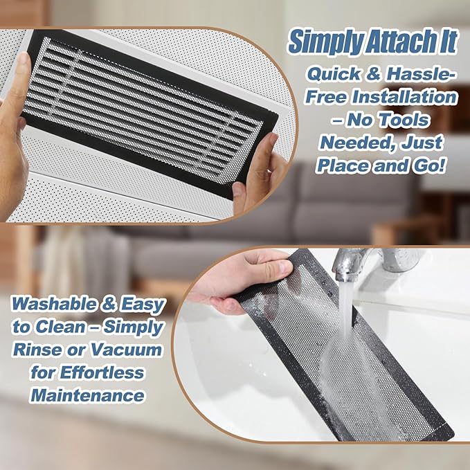 4x10 inch Air Vent Filters Screen mesh Cover, 4PCS Magnetic Air Vent Covers for Floor, Wall & Ceiling Vents, Noise Cancelling Vent Filter for Home Heating & Cooling Efficiency