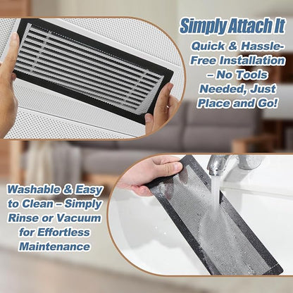 4x10 inch Air Vent Filters Screen mesh Cover, 4PCS Magnetic Air Vent Covers for Floor, Wall & Ceiling Vents, Noise Cancelling Vent Filter for Home Heating & Cooling Efficiency