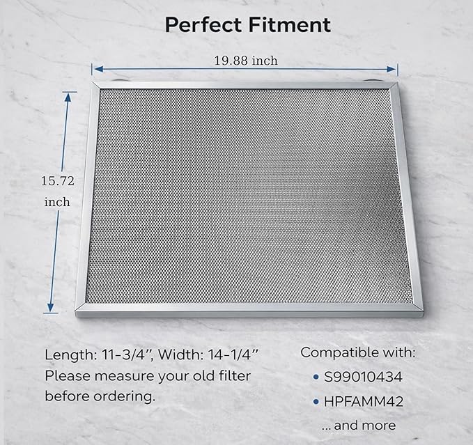 2-Pack S99010434-004 Range Hood Filter Grease Filter 4958457, HPFAMM42 Compatible with Broan Nutone Aluminum Mesh Filter Vent Kitchen Exhaust Screen 19.88" x 15.72" x 0.38"