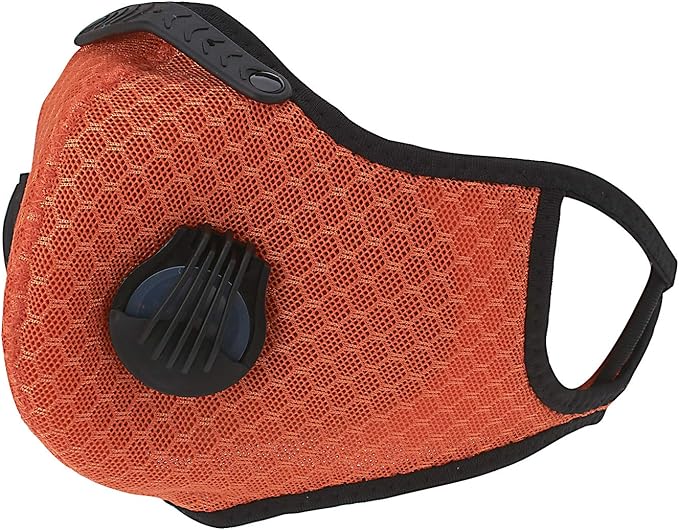 ASA Techmed Reusable Dual Air Breathing Valve Face Mask Cover with Activated Carbon Filter (Orange Cycling)