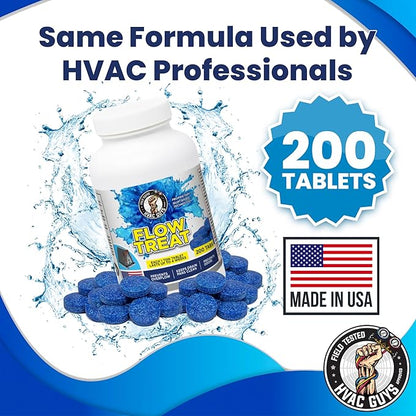 HVAC GUYS – Flow Treat Tabs - 1200 Tablets | AC Drain Line Cleaner | Prevents Odors, Keeps HVAC Drain Pan Clean, Prevents Overflow | One Tablet Lasts up to 4 Weeks