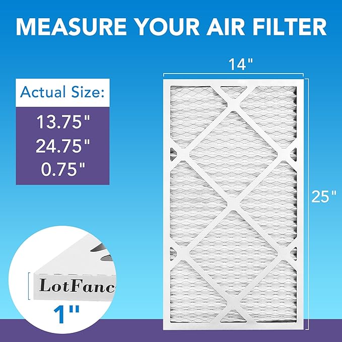 LotFancy 14x25x1 Air Filter MERV 11 4-Pack, Electrostatic Pleated AC Furnace Air Filter, Captures Dust, Smog & Pet Dander, Actual Size: 13.75"x24.75"x0.75"