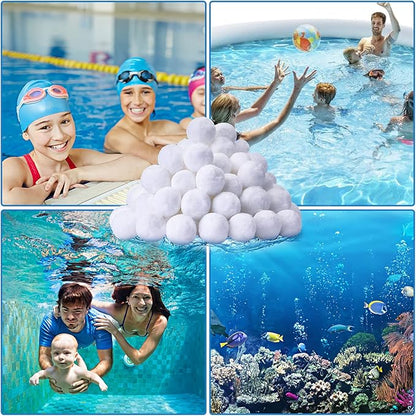 QwayHome 1.54 lbs Pool Filter Balls, Reusable Filter Sand Balls for Above Ground Pool Sand Pump, Pool Filter Sand Alternative, Eco-Friendly Fiber Filter Balls, Replace 55 lbs Filter Sand, White