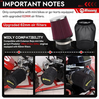 62mm Mini Bike Air Filter Cover for Predator 212cc 196cc 224cc 99cc Coleman CT200U CT200U-EX BT200X B200R B200 KT196 CT100U CC100X Baja MB165 MB200 DB30 Mini Bike Go Kart Parts (Black)