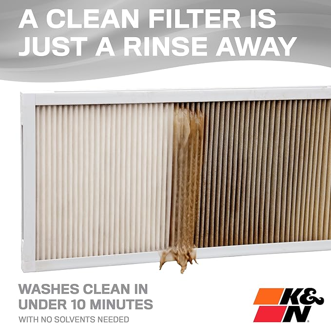 K&N 14X20X1 HVAC Furnace Air Filter, Lasts a Lifetime, Washable, Merv 8, the Last HVAC Filter You Will Ever Buy, Breathe Safely at Home or in the Office, HVC-8-11420