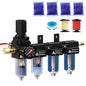 1/4" NPT 4 Stage Air Compressor Dryer System,Air Drying System Brass Filter&Coalescing Filter,Double Desiccant Dryers & Air Regulator, Semi-Auto Drain(Black)