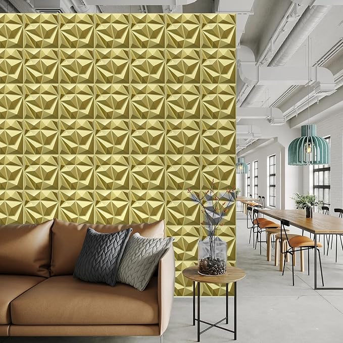 33 Pack Decorative 3D Wall Panels for Interior Wall Decor,12''x12'' Champaign Gold Diamond Design Accent Wall Panles for Living Room,TV Wall Background,Bedroom