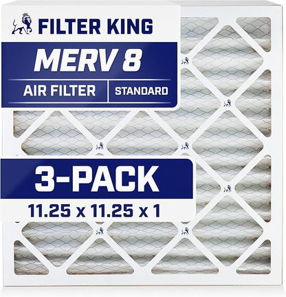 Filter King 11.25x11.25x1 Air Filter | 3-PACK | MERV 8 HVAC Pleated A/C Furnace Filters | MADE IN USA | Actual Size: 11.25 x 11.25 x .75"