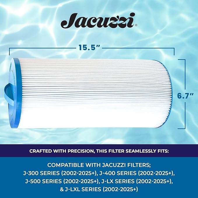 Jacuzzi ProClear II 60 Sq Ft Replacement Filter Cartridge 6000-383AJ2, Fits 2002+ J-300 Series Hot Tubs - Hydro Filter with Twist-Off Cap, Premium Spa Water Filtration for Clean, Clear Waters - 2 Pack