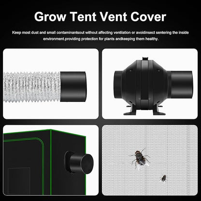 MELONFARM 4 Inch Air Carbon Filter Smelliness Control with Australia Virgin Charcoal, Odor Removal for Grow Tent, Inline Fan, 8' Ducting, Cooling & Vent Cover Included, Insulated Flange 4" x 11"