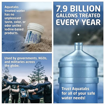 Aquatabs Water Purification Tablets (397mg, 100 Pack). Water Filtration System for Camping, Boating, Emergency Water, Survival Kit, and Marine. Easy-to-Use Water Purifier Treatment.