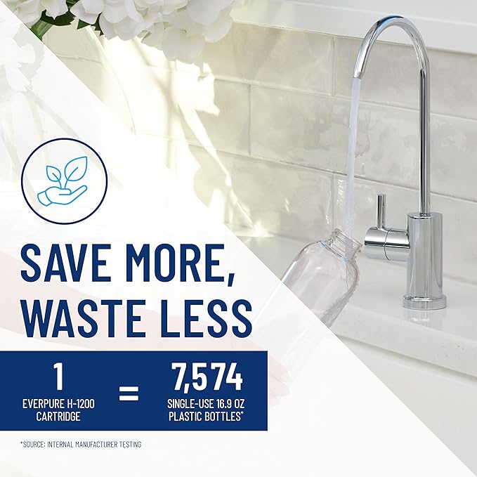 Pentair Everpure H-1200 Drinking Water System, EV928200, NSF Certified to Reduce Lead & PFOA/PFOS, Dual Cartridge System with Filter Head, Cartridges and Hardware, 1,000 Gallon Capacity, 0.5 Micron