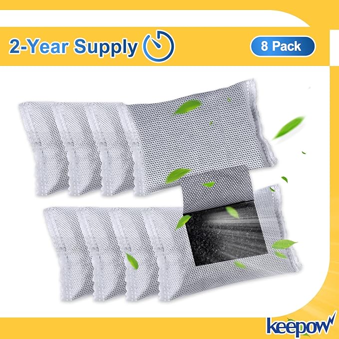 KEEPOW 8 Pack Activated Charcoal Odor Absorber Filter Refills for iTouchless Trash Cans, Trash Can Odor deodorizer-Charcoal Odor Absorbing Bags, Each 4-Pack Fits an 8-gallon or Larger Trash Can