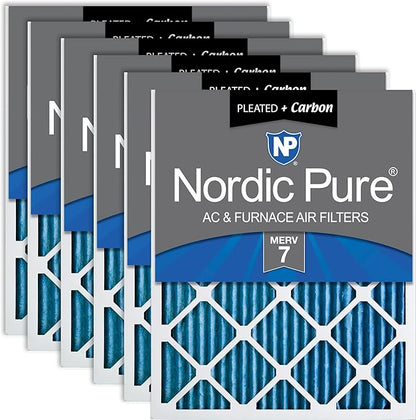 Nordic Pure 20x20x1 (Actual Size: 19 1/2 x 19 1/2 x 3/4) Pleated Air Filters MERV 7 Plus Carbon 6 Pack