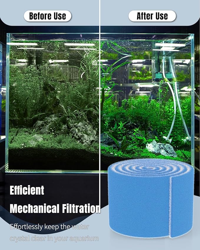 Pawfly Aquarium Filter Floss Roll, 120 x 20 x 0.2 Inch Cuttable Aquarium Filter Pad, Blue and White Aquarium Filter Media Roll for Freshwater Saltwater Fish Tanks & Small Ponds