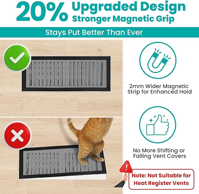 Efforest Floor Vent Covers Magnetic - 6 Pack Air Filters Mesh Screen Dust Filter Register Deflectors for Home HVAC AC Grilles & RV - Strong Hold Washable (5.5x14 Inch)