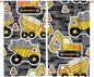 Kids Construction Excavator Window Curtains, Yellow Excavator Transporter Truck Cartoon Vehicles Rod Pocket Decorative Window Curtain for Children Teens Room 72x63in (30% Blackout)