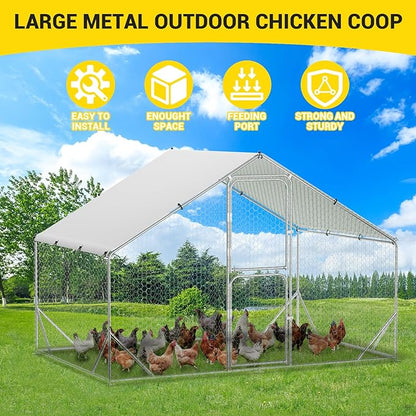 9.8X6.5x6.5FT, Large Walk in Chicken Run Pen Cage, Metal Coop Clearance with Double Door, Chicken Runs for Yard with Cover, Outdoor Cages for Chickens and Range Poultry, Large Chicken Coops