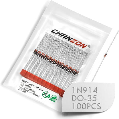 (Pack of 100 Pieces) Chanzon 1N914 Small Signal Fast Switching Diodes High-Speed Axial 200mA 100V DO-35 (DO-204AH) IN914 914 200 mA 100 Volt