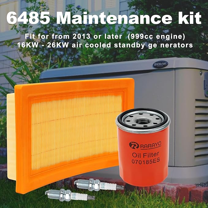 6485 Maintenance Kit Compatible with Generac 16KW 20KW 22KW 24KW 26KW Cooled Generators 999cc Engine with Paper Funnel Oil Wipe Replace Part Number 0J8478S Air Filter 070185E Oil Filter