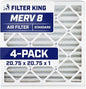 Filter King Air Filters 20.75x20.75x1 | 4-PACK | MERV 8 HVAC Pleated AC Furnace Filters | Air Purifier | Replacement Filters for Clean, Healthy & Fresh Environment | MADE IN USA