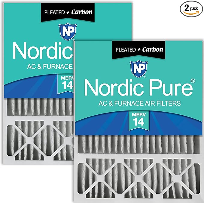 Nordic Pure 20x25x5 (Actual Size: 19 3/4 x 24 3/4 x 4 3/8) Lennox X6673 X6675 Replacement AC Filter MERV 14 + Carbon 2 Pack