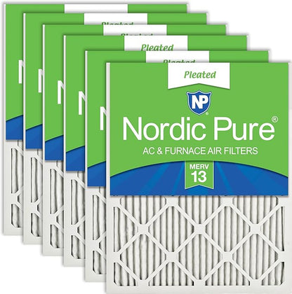 Nordic Pure 20x20x1 (Actual Size: 19 1/2 x 19 1/2 x 3/4) Pleated MERV 13 Air Filters 12 Pack