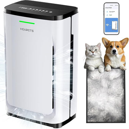 Pet Air Purifier Large Home up to 4200 sq ft, Suck up Floating Cat Dog Hair, 7-Stage Filter Anion Activated Carbon HEPA Air Purifiers WiFi for Dander Odor Allergies Smoke Dust, Zero Ozone, P339 White