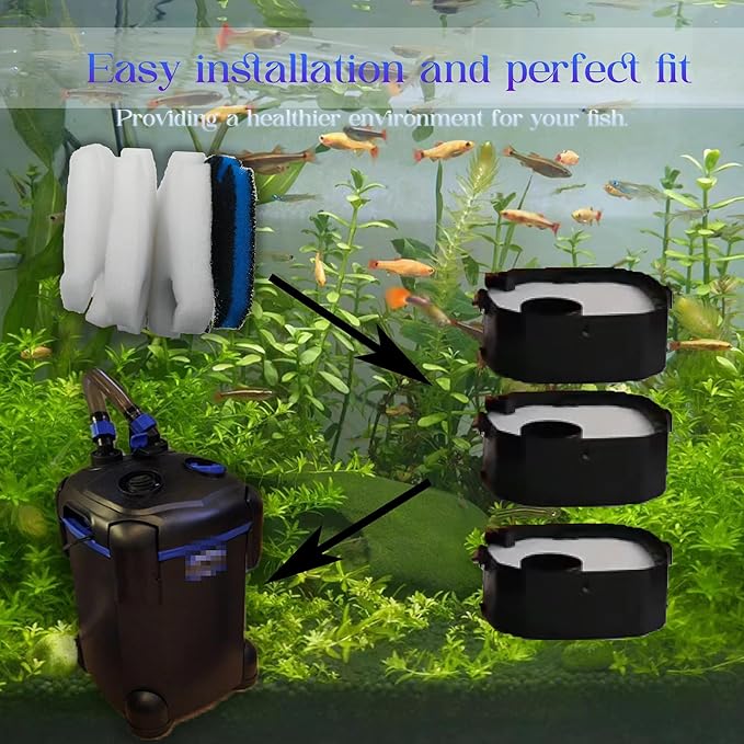 Replacement Canister Filter Pads Compatible with AMOSIJOY 172/225/265GPH, 6 White Floss and 2 Coarse Filter Pads for Pondforse 172/225/265GPH Aquarium (8)