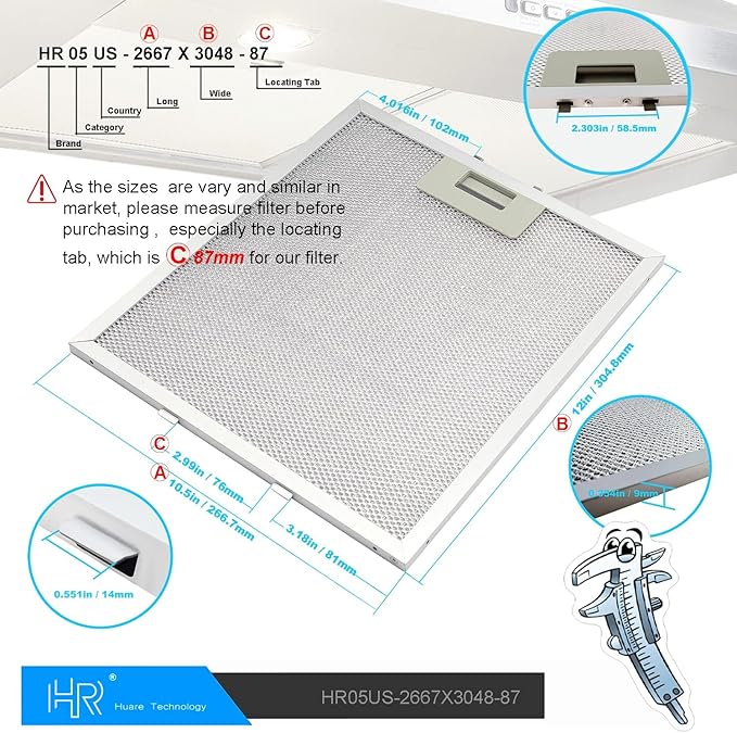 Updated W10169961A Range Hood Filter, Stove Vent Filter, Fits Whirlpool, Ikea, Kitchen Aid, Jenn Air, Aluminum Mesh Range Hood Grease Filters 10.5x12Inch, Hood Filters for Kitchen 2PCS
