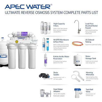 APEC WATER | Reverse Osmosis Water Filter, Alkaline 6-Stage RO System, pH+ Remineralization for Natural Spring Taste, Under Sink Filter WQA Certified to Remove 1K+ Impurities, 90 GPD - RO-PH90