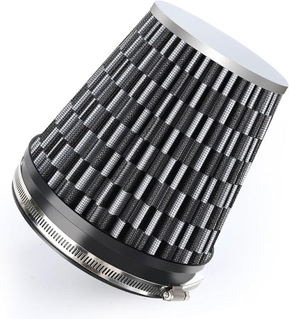 6" 152mm Cold Air Intake Filter Clamp-On Replacement High Flow Inlet Air Filter High Performance Washable Cone Filter 7" Tall Carbon Fiber Pattern