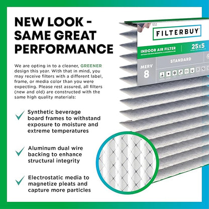 Filterbuy 25x5 Expandable Air Filter MERV 8 Dust Defense (2-Pack), Pleated Furnace Air Filters Replacement for Trane Perfect Fit BAYFTFREXM2 and American Standard (Actual Size: 27.50 x 4.38 Inches)