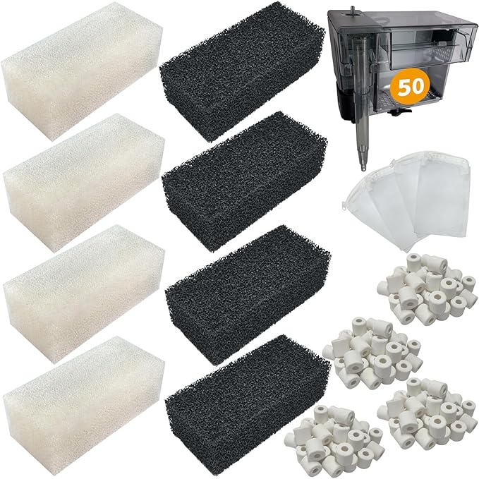 4 Set of Three-Stage Filtration Tank Filter Maintenance Kit, Replacement for AquaClear 50/200 50-Gallon Power Filter, Fish Tank Filter for 20- to 50-Gallon Aquariums