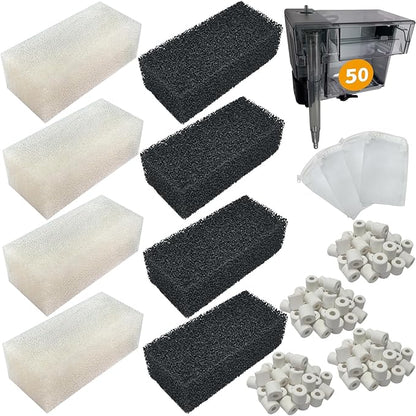 4 Set of Three-Stage Filtration Tank Filter Maintenance Kit, Replacement for AquaClear 50/200 50-Gallon Power Filter, Fish Tank Filter for 20- to 50-Gallon Aquariums