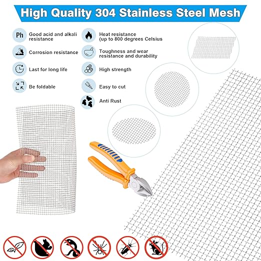 Valchoose Upgraded 2Pack Mesh Screen Crimped 304, 5 Mesh 11 X 14.2 inch, Not Easy Falling Off Metal Mesh Woven, Pretty Sturdy Wire Mesh Not Rusty, Stainless Steel Mesh Flexible, Heat Resisting