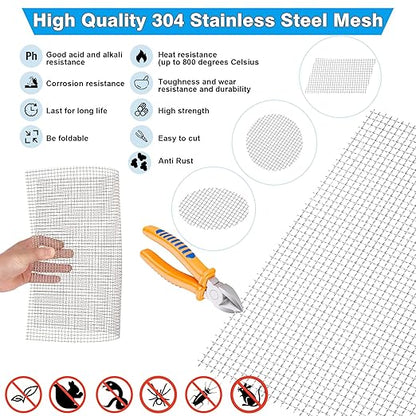 Valchoose Upgraded 2Pack Mesh Screen Crimped 304, 5 Mesh 11 X 14.2 inch, Not Easy Falling Off Metal Mesh Woven, Pretty Sturdy Wire Mesh Not Rusty, Stainless Steel Mesh Flexible, Heat Resisting