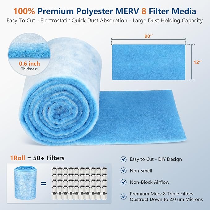 Torjim 12" x 120" MERV 8 Air Vent Filter, Easy Cut to Fit Air Vent Filter for Home Floor, Ensure Air fresher Air Vent Filter for Ceiling, Air Conditioner, Grilles, Air Vents