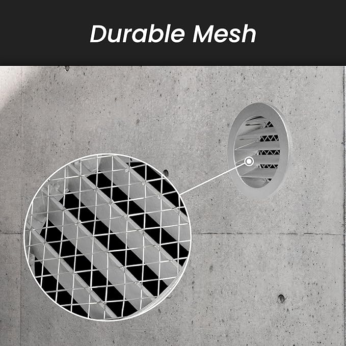 Repa Market 12.4" Inch Aluminum Gray Soffit Air Vent Cover - Louvered Round Gable Vent with Mesh Screen - Exhaust/Intake Ventilation Grill - House, Attic, Bathroom - Indoor/Outdoor Metal Grate