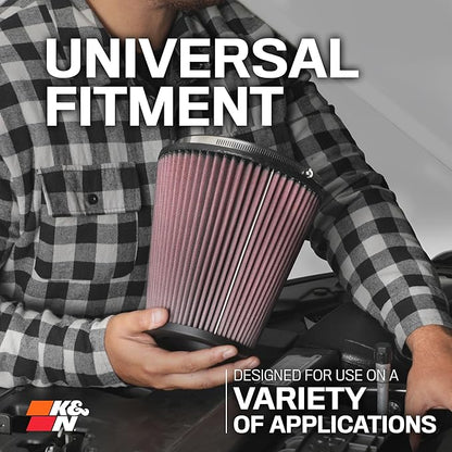 K&N High-Flow Original Lifetime Universal Clamp-On Air Filter: High Performance, Premium, Washable: Flange Diameter: 6 In, Filter Height: 8 In, Flange Length: 1 In, Shape: Round Tapered, RF-1020