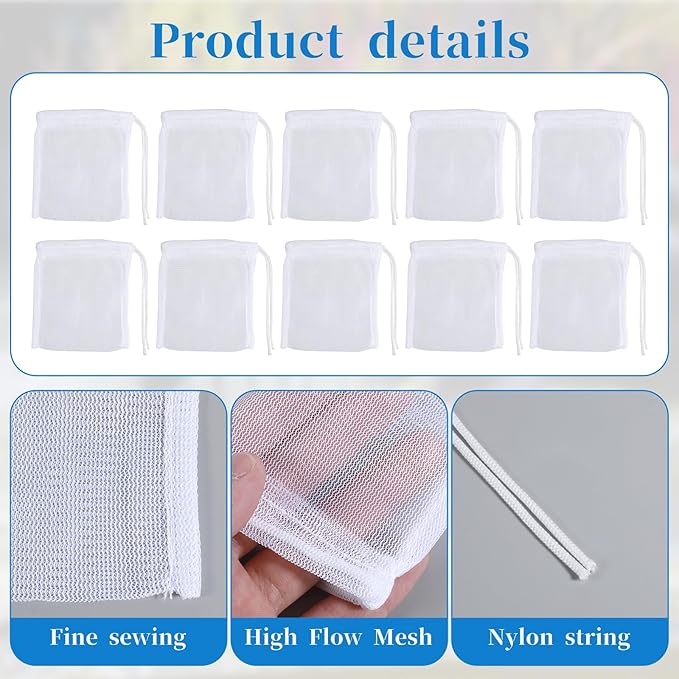 10PCS Aquarium Filter Media Bags for Activated Carbon, 4" X 3.5" Mesh Filter Bags for Aquarium, Carbon Filters Bag for Aquariums, High Flow Aquariums Mesh Media Filters Bag