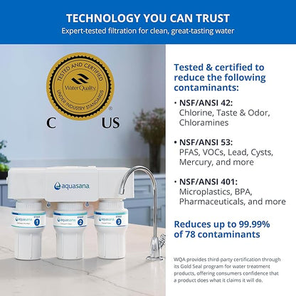 Aquasana Under Sink Water Filter | 3-Stage Claryum Filtration | Reduces up to 99.99% of PFAS, Lead & Chlorine | Under Counter Drinking Water Filter | Includes Oil-Rubbed Bronze Faucet | AQ-6300-ORB
