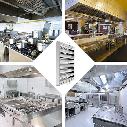 Hood Filters 19.5W x 19.5H Inch 430 Stainless Steel Pack of 6, 7 Grooves Commercial Hood Filters, Commercial Kitchen Range Hood Filter for Grease Rated Commercial Kitchen Exhaust Hoods