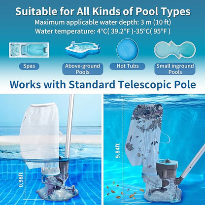 Cordless Pool Leaf Vacuum Cleaner with Dual Filter Bags for Above Ground & Inground Pools – Heavy Duty Swimming Pool Vacuum, 24GPM Strong Suction for Easy Leaf & Debris Removal