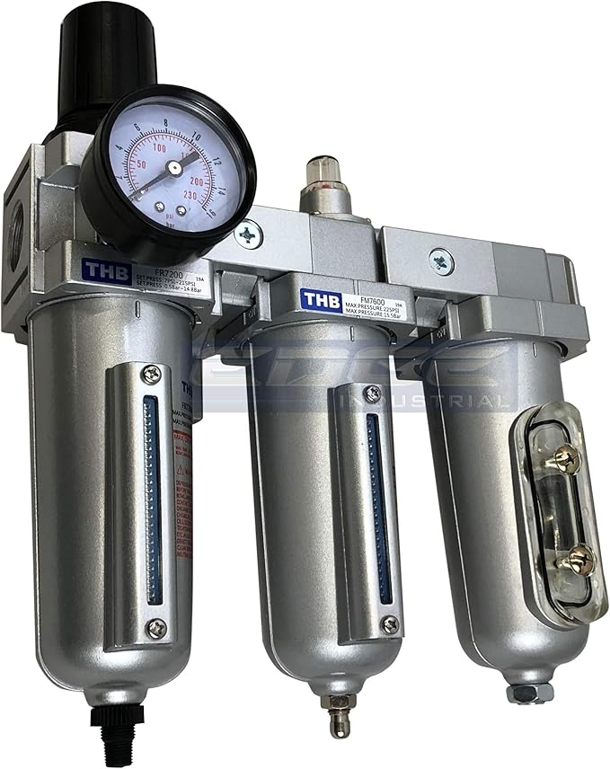 3 STAGE, HEAVY DUTY INDUSTRIAL GRADE FILTER REGULATOR COALESCING DESICCANT DRYER SYSTEM FOR COMPRESSED AIR LINES, METAL BOWLS, GREAT FOR PAINT SPRAY AND PLASMA CUTTER (1/2" NPT, AUTO DRAIN)
