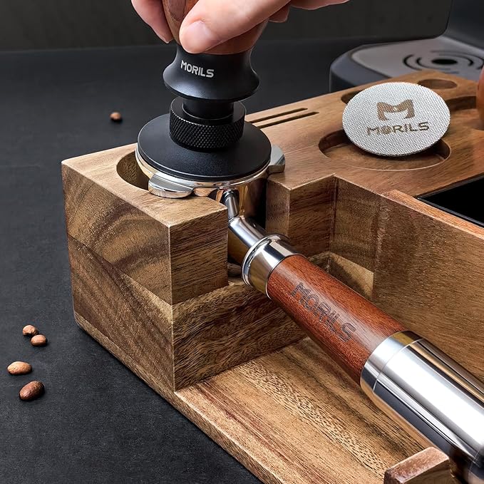 58mm Bottomless Portafilter with Double Shot Filter Basket & Premium Walnutwood Handle, Portafilter Compatible with All Breville 58mm Machines, Espresso Accessories(Puck Screen)