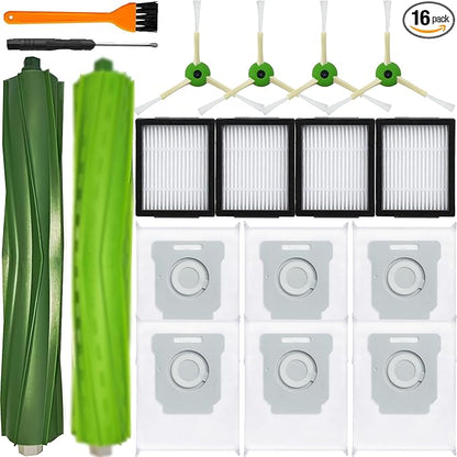16Pcs Parts Compatible with Roomba i1+ J7 i7+ i3+ i4+ EVO i6+ i8+ i7 J7+ Plus E5 E6 E7 Robot Vacuum Cleaner Accessories Kit, 2 Rubber Main Brush 4 Filters 4 Side Brushes 6 Vacuum Bags